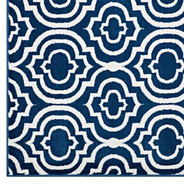 Frame Transitional Moroccan Trellis 8x10 Area Rug in Moroccan Blue and Ivory