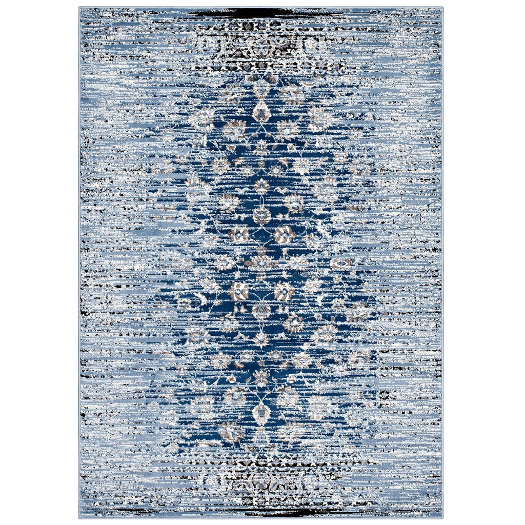 Chiara Distressed Floral Lattice Contemporary 8x10 Area Rug in Moroccan Blue