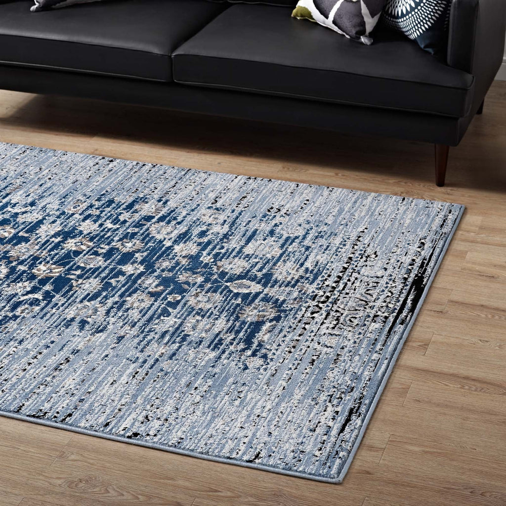 Chiara Distressed Floral Lattice Contemporary 8x10 Area Rug in Moroccan Blue