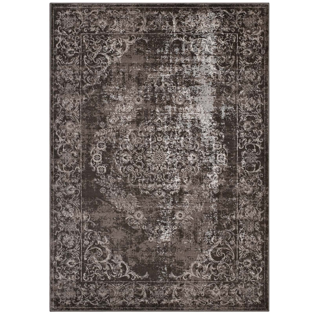 Gamela Rustic Vintage Ornate Floral Medallion 8x10 Area Rug in Antique Light and Dark Brown