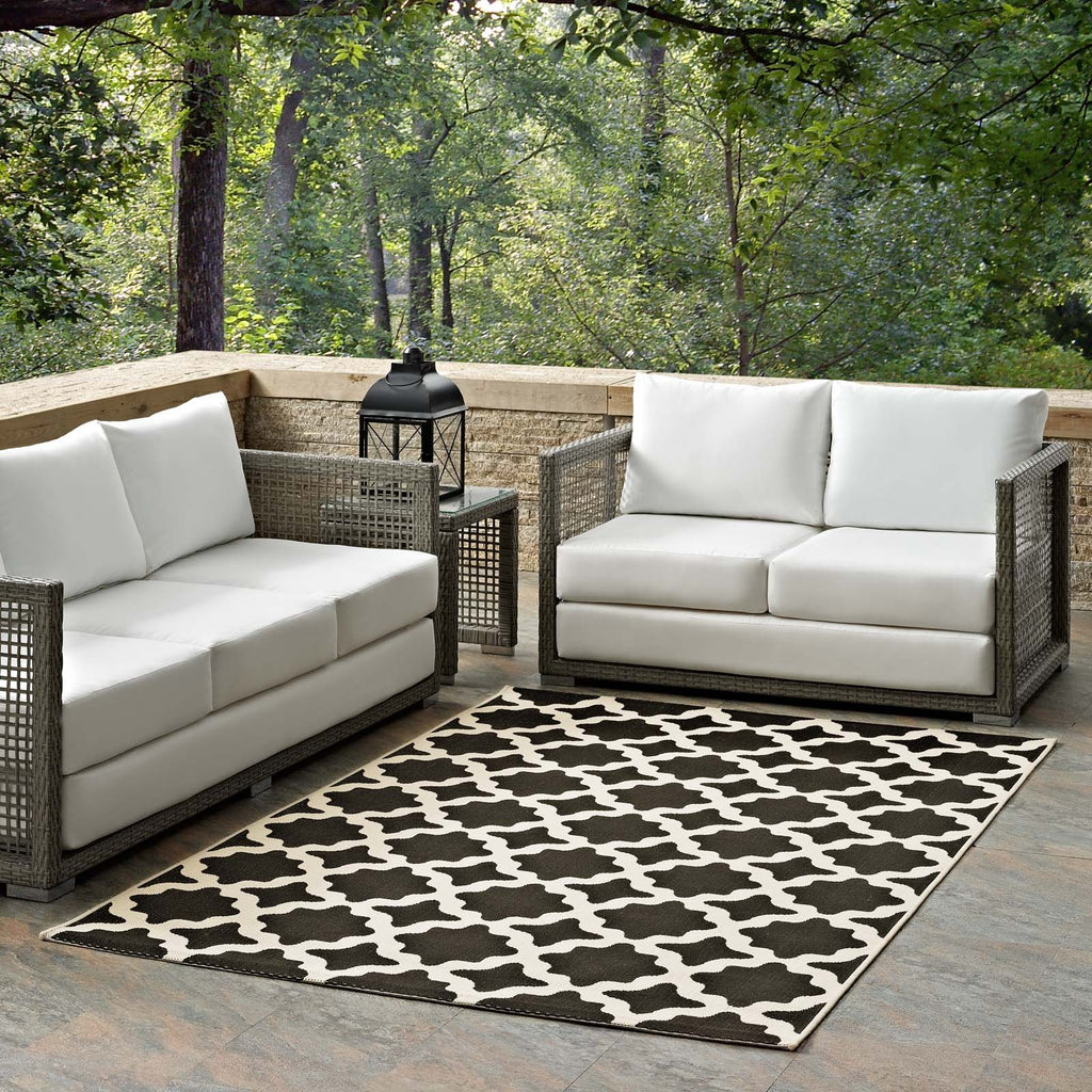 Cerelia Moroccan Trellis 5x8 Indoor and Outdoor Area Rug in Black and Beige