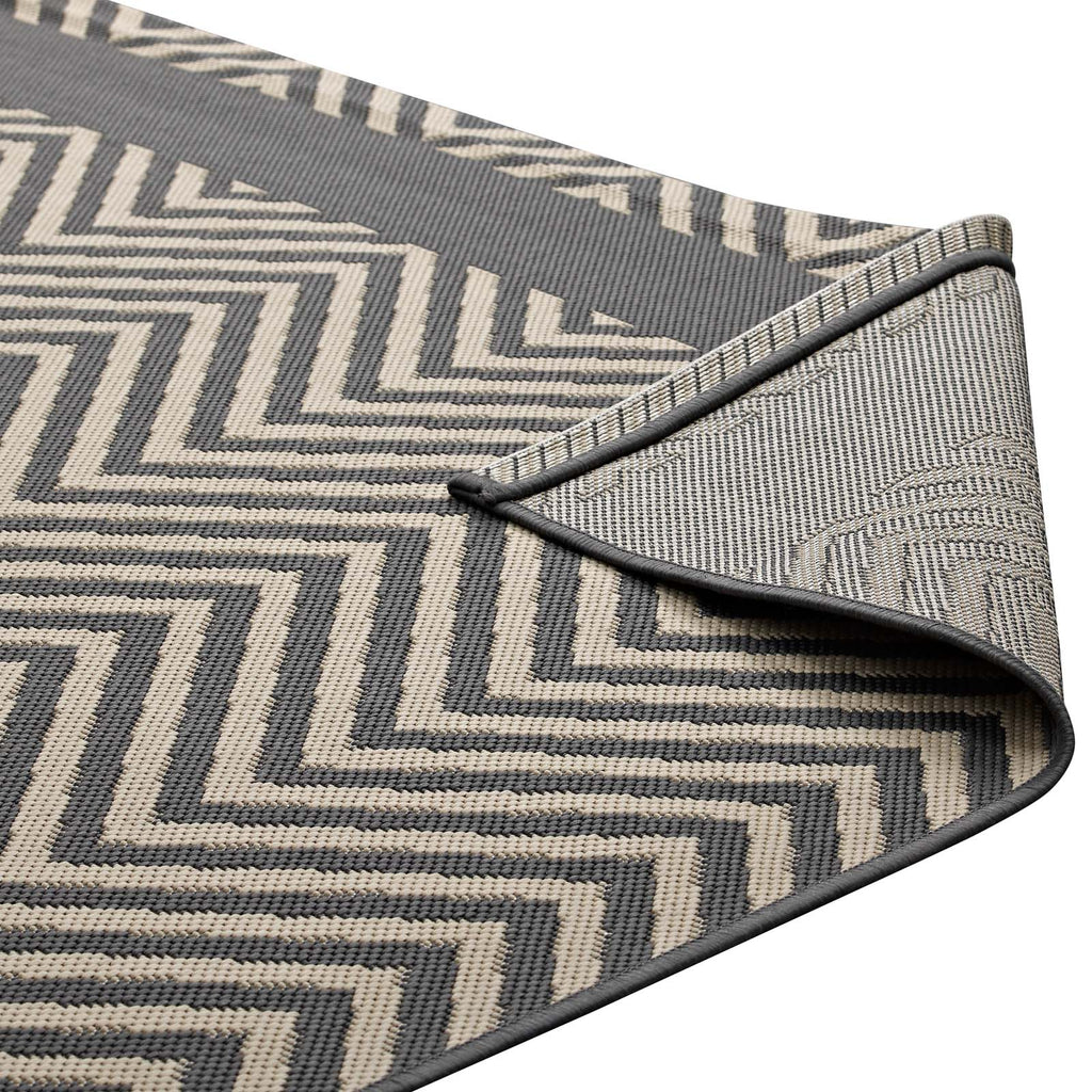 Optica Chevron With End Borders 8x10 Indoor and Outdoor Area Rug in Gray and Beige