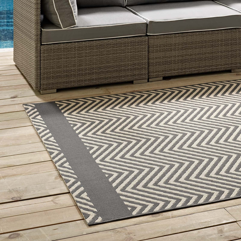 Optica Chevron With End Borders 8x10 Indoor and Outdoor Area Rug in Gray and Beige