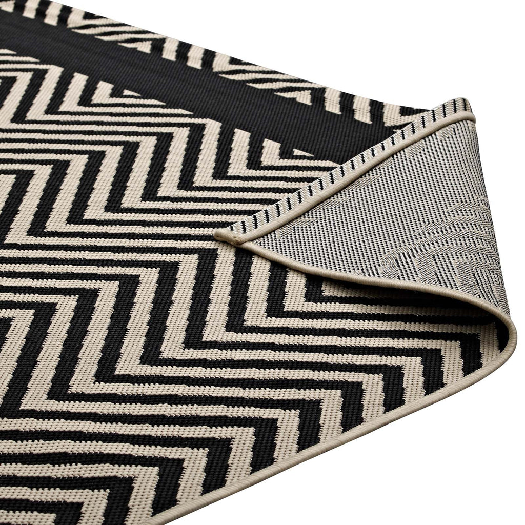 Optica Chevron With End Borders 8x10 Indoor and Outdoor Area Rug in Black and Beige