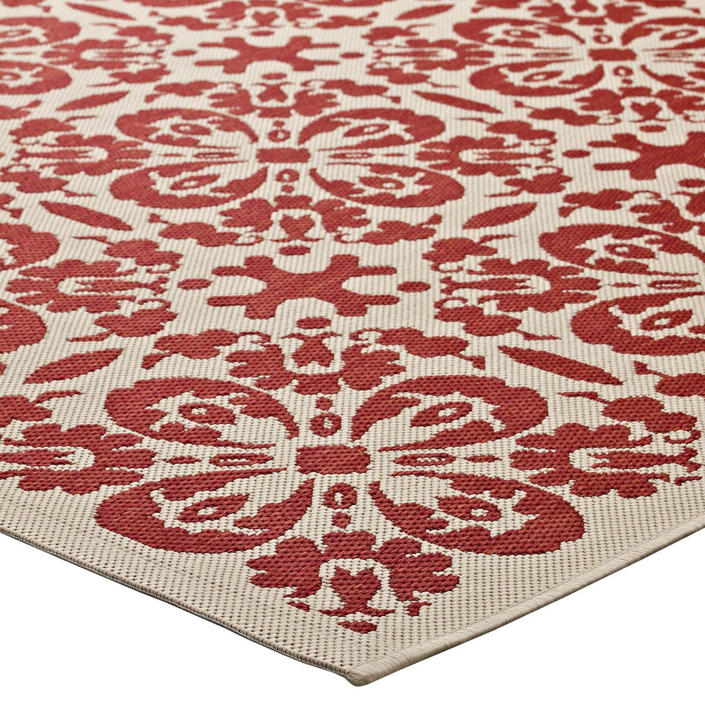 Ariana Vintage Floral Trellis 5x8 Indoor and Outdoor Area Rug in Red and Beige
