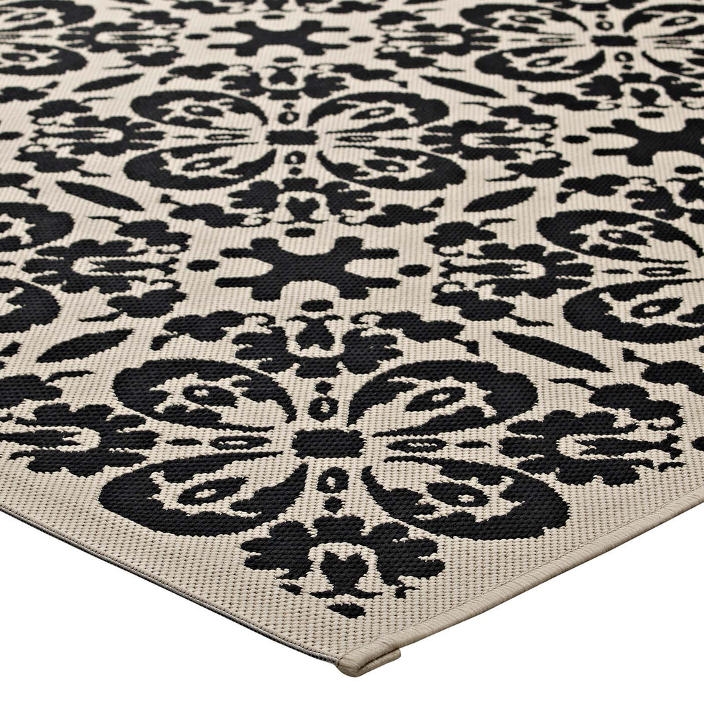 Ariana Vintage Floral Trellis 5x8 Indoor and Outdoor Area Rug in Black and Beige