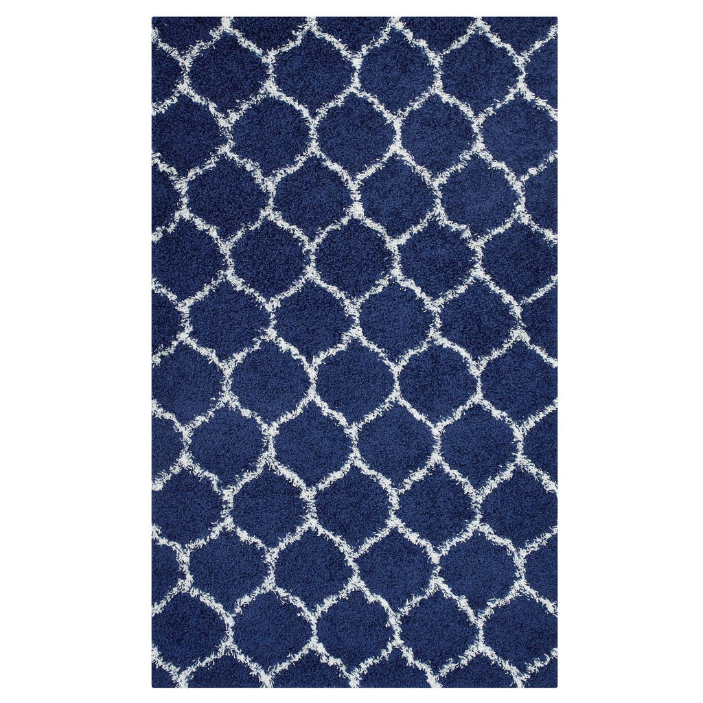 Solvea Moroccan Trellis 5x8 Shag Area Rug in Navy and Ivory