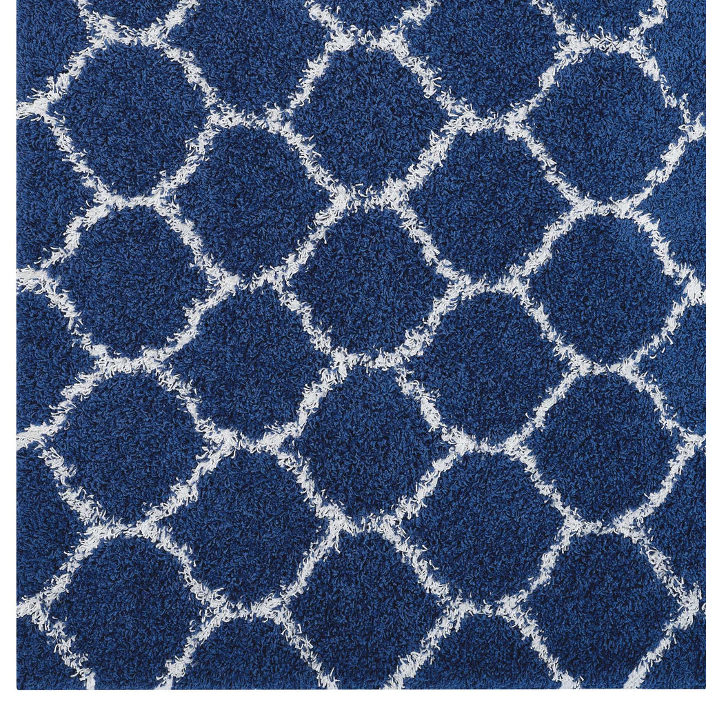 Solvea Moroccan Trellis 5x8 Shag Area Rug in Navy and Ivory