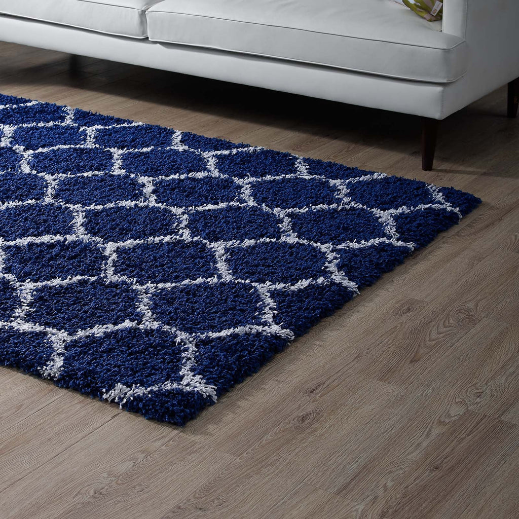 Solvea Moroccan Trellis 5x8 Shag Area Rug in Navy and Ivory