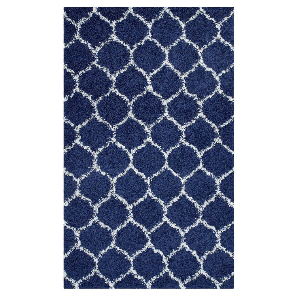 Solvea Moroccan Trellis 8x10 Shag Area Rug in Navy and Ivory