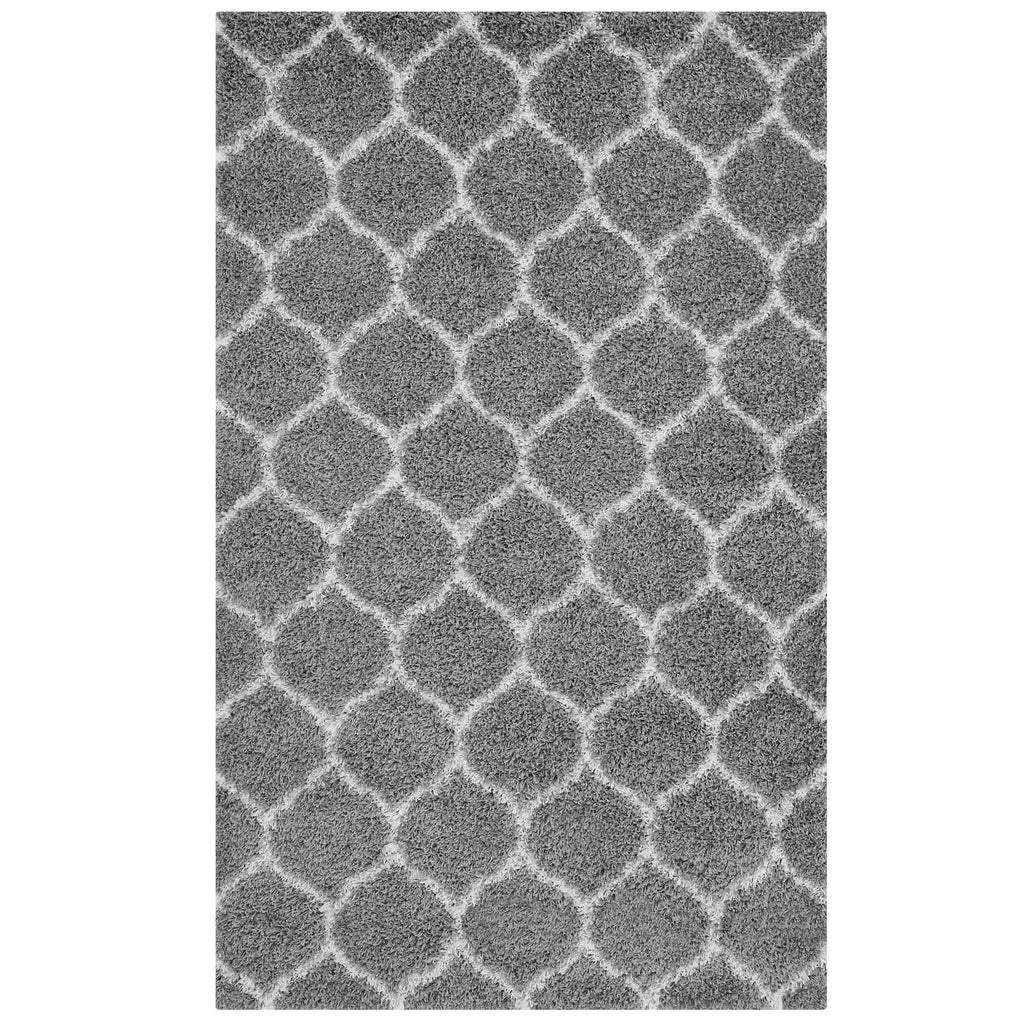 Solvea Moroccan Trellis 5x8 Shag Area Rug in Gray and Ivory