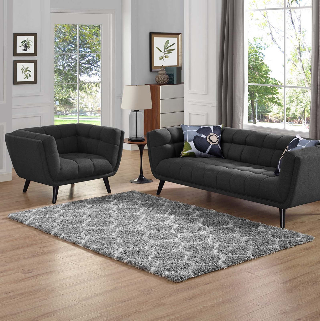 Solvea Moroccan Trellis 5x8 Shag Area Rug in Gray and Ivory