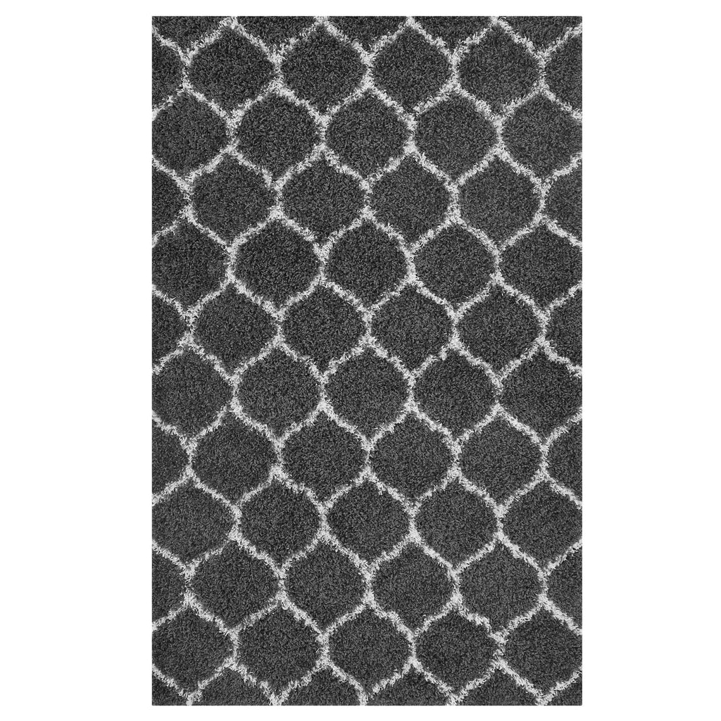 Solvea Moroccan Trellis 5x8 Shag Area Rug in Dark Gray and Ivory