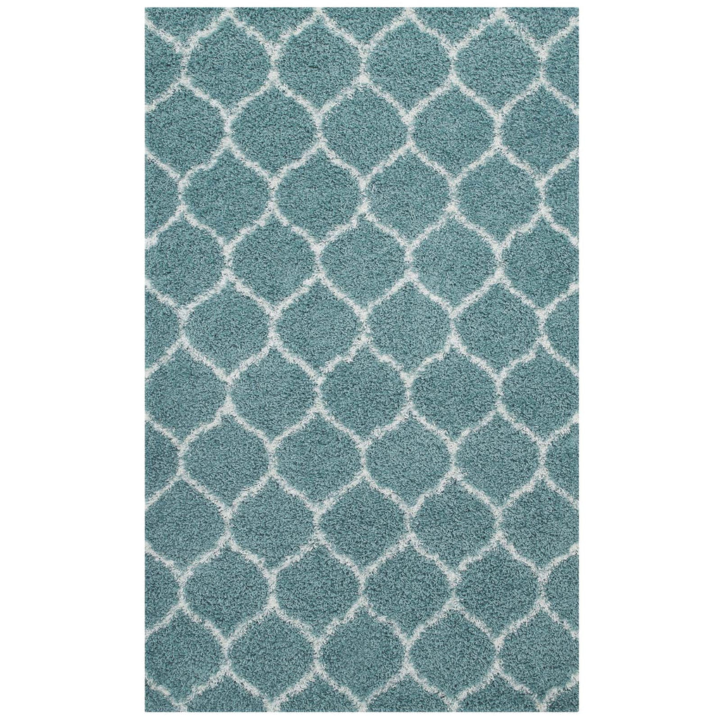 Solvea Moroccan Trellis 5x8 Shag Area Rug in Aqua Blue and Ivory