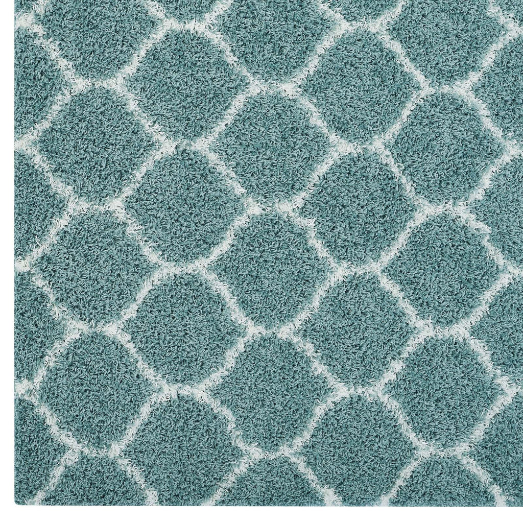 Solvea Moroccan Trellis 5x8 Shag Area Rug in Aqua Blue and Ivory