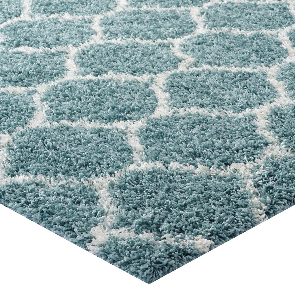 Solvea Moroccan Trellis 5x8 Shag Area Rug in Aqua Blue and Ivory