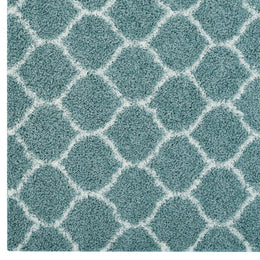 Solvea Moroccan Trellis 8x10 Shag Area Rug in Aqua Blue and Ivory