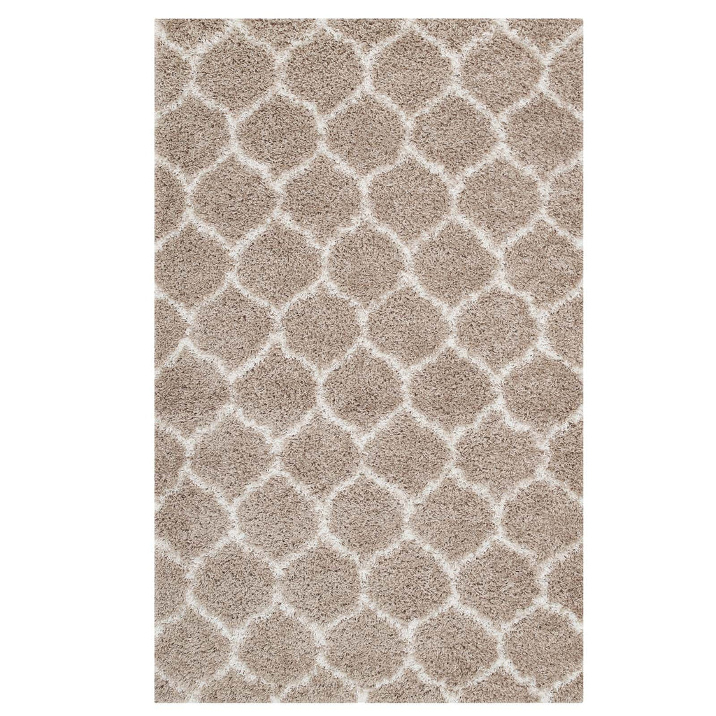 Solvea Moroccan Trellis 5x8 Shag Area Rug in Beige and Ivory