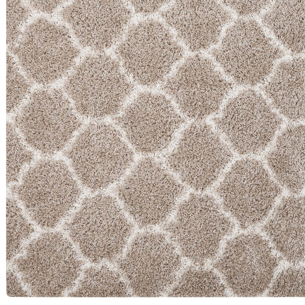 Solvea Moroccan Trellis 5x8 Shag Area Rug in Beige and Ivory