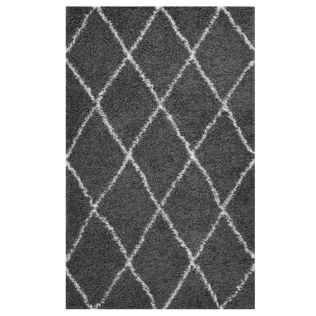 Toryn Diamond Lattice 8x10 Shag Area Rug in Dark Gray and Ivory