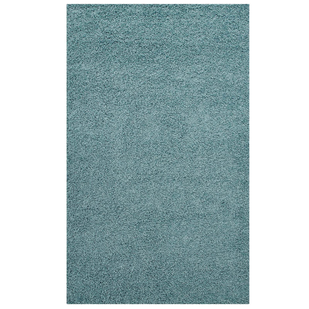 Enyssa Solid 5x8 Shag Area Rug in Aqua Blue and Ivory