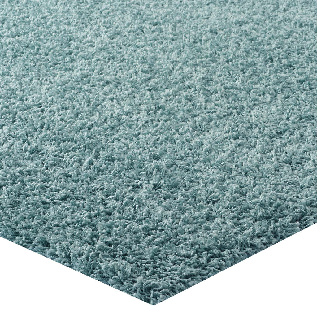 Enyssa Solid 5x8 Shag Area Rug in Aqua Blue and Ivory