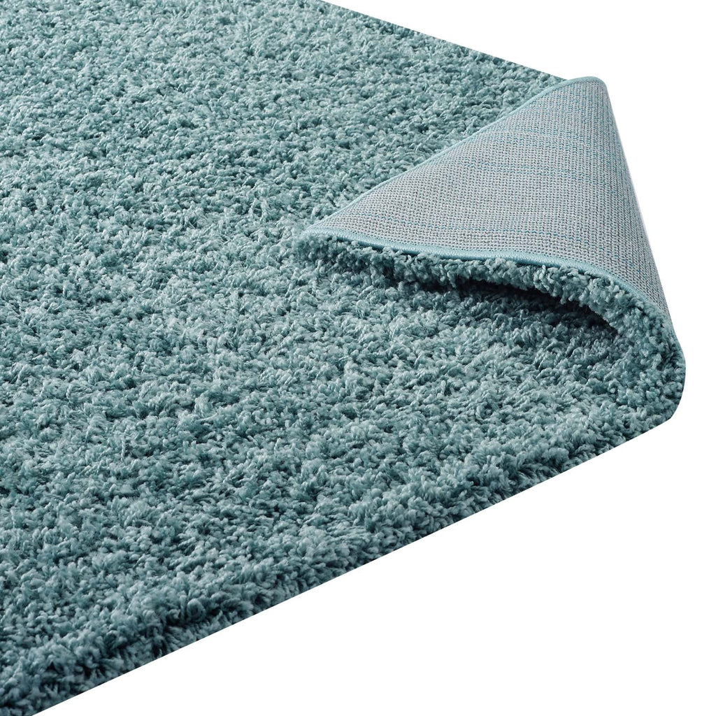 Enyssa Solid 5x8 Shag Area Rug in Aqua Blue and Ivory