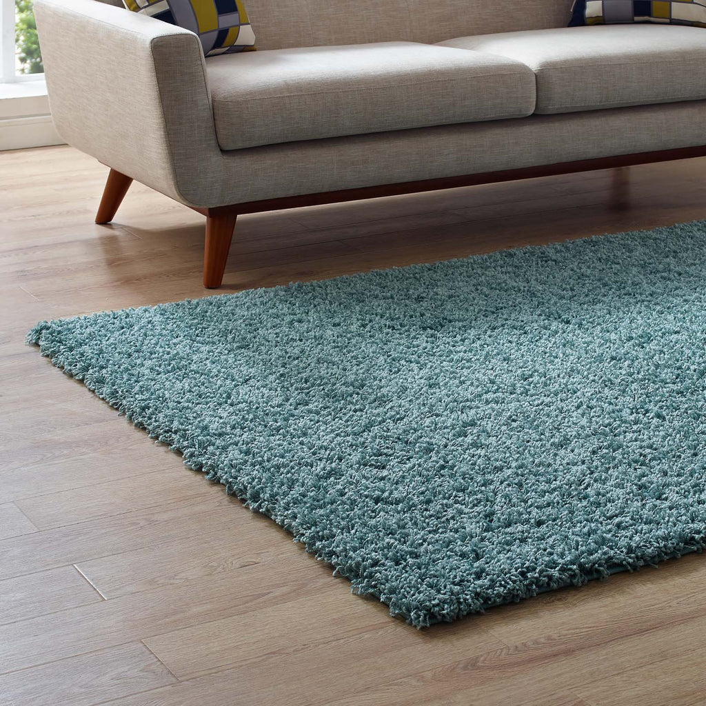 Enyssa Solid 5x8 Shag Area Rug in Aqua Blue and Ivory