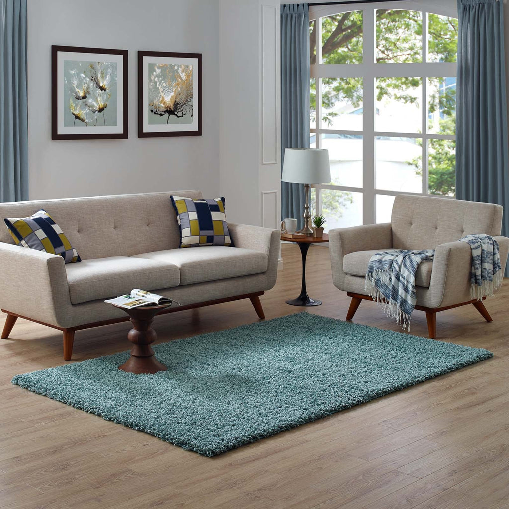 Enyssa Solid 5x8 Shag Area Rug in Aqua Blue and Ivory