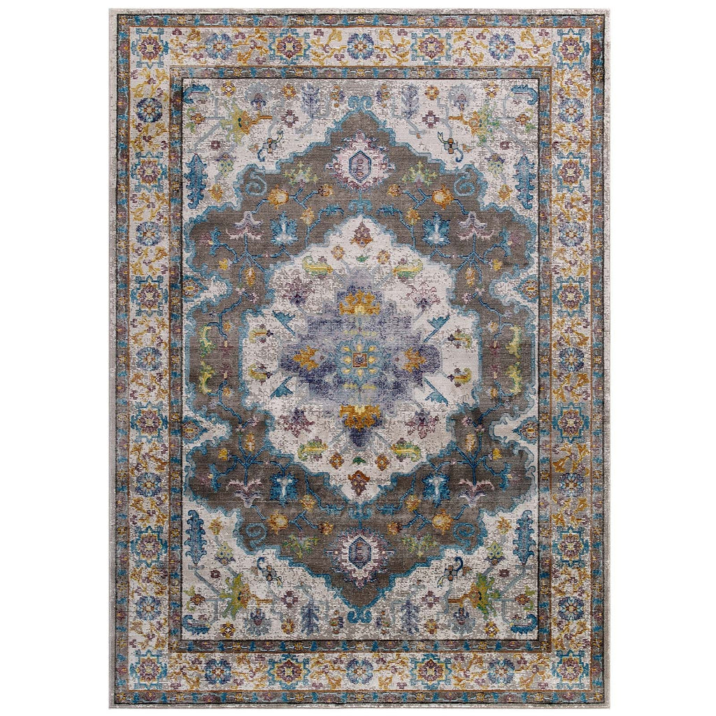 Success Anisah Distressed Floral Persian Medallion 8x10 Area Rug in Gray,Ivory,Yellow,Orange