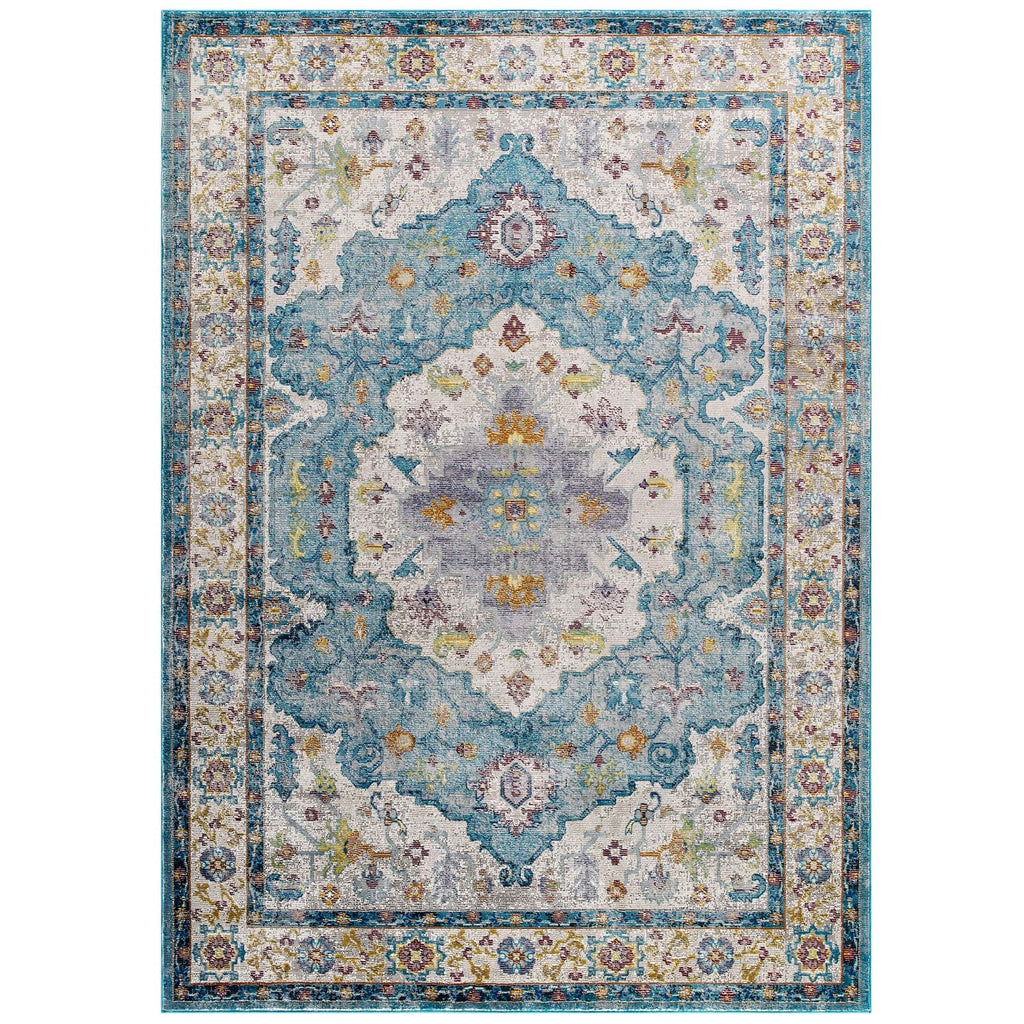 Success Anisah Distressed Floral Persian Medallion 4x6 Area Rug in Light Blue,Ivory,Yellow,Orange