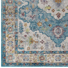 Success Anisah Distressed Floral Persian Medallion 4x6 Area Rug in Light Blue,Ivory,Yellow,Orange