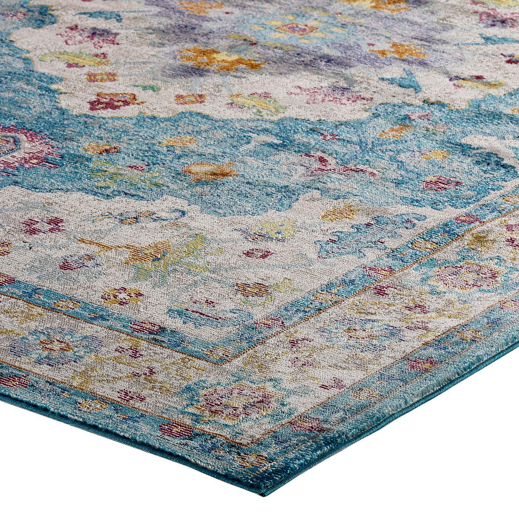 Success Anisah Distressed Floral Persian Medallion 4x6 Area Rug in Light Blue,Ivory,Yellow,Orange