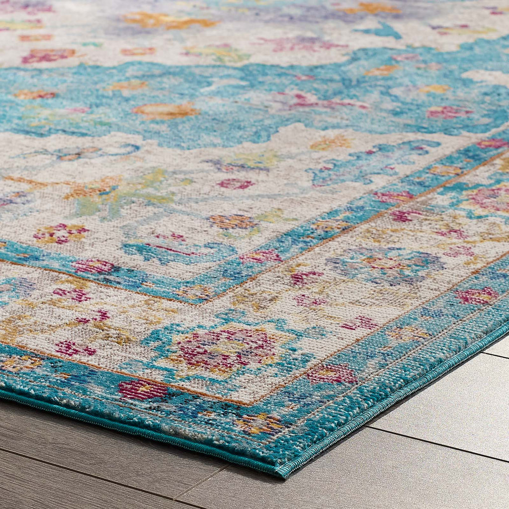 Success Anisah Distressed Floral Persian Medallion 4x6 Area Rug in Light Blue,Ivory,Yellow,Orange