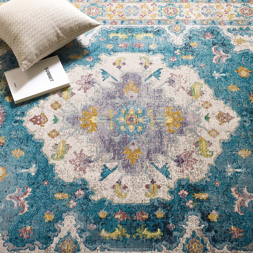 Success Anisah Distressed Floral Persian Medallion 4x6 Area Rug in Light Blue,Ivory,Yellow,Orange