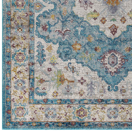 Success Anisah Distressed Floral Persian Medallion 5x8 Area Rug in Light Blue,Ivory,Yellow,Orange