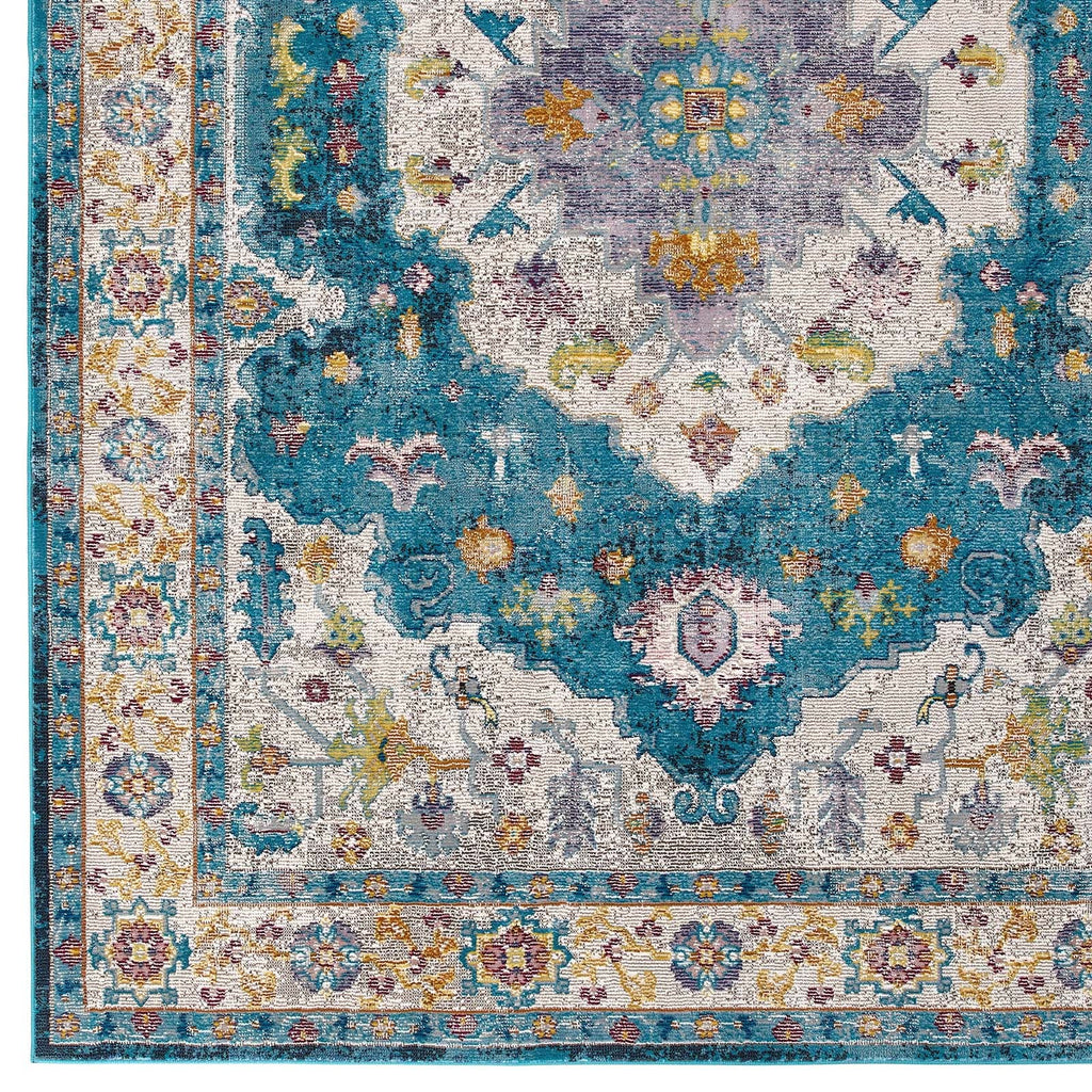 Success Anisah Distressed Floral Persian Medallion 5x8 Area Rug in Blue,Ivory,Yellow,Orange