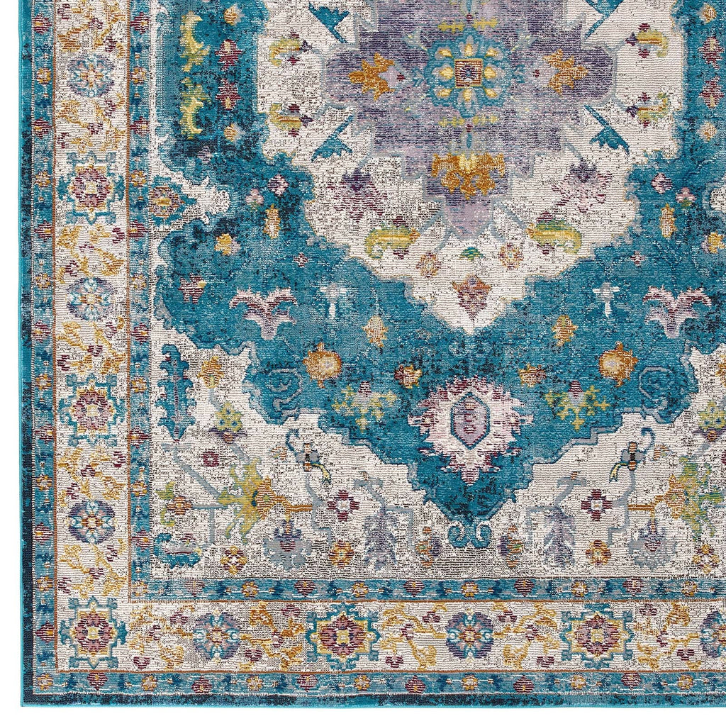 Success Anisah Distressed Floral Persian Medallion 8x10 Area Rug in Blue,Ivory,Yellow,Orange