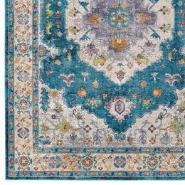 Success Anisah Distressed Floral Persian Medallion 8x10 Area Rug in Blue,Ivory,Yellow,Orange