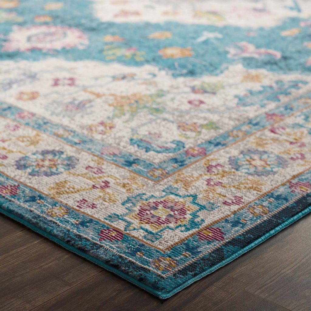 Success Anisah Distressed Floral Persian Medallion 8x10 Area Rug in Blue,Ivory,Yellow,Orange