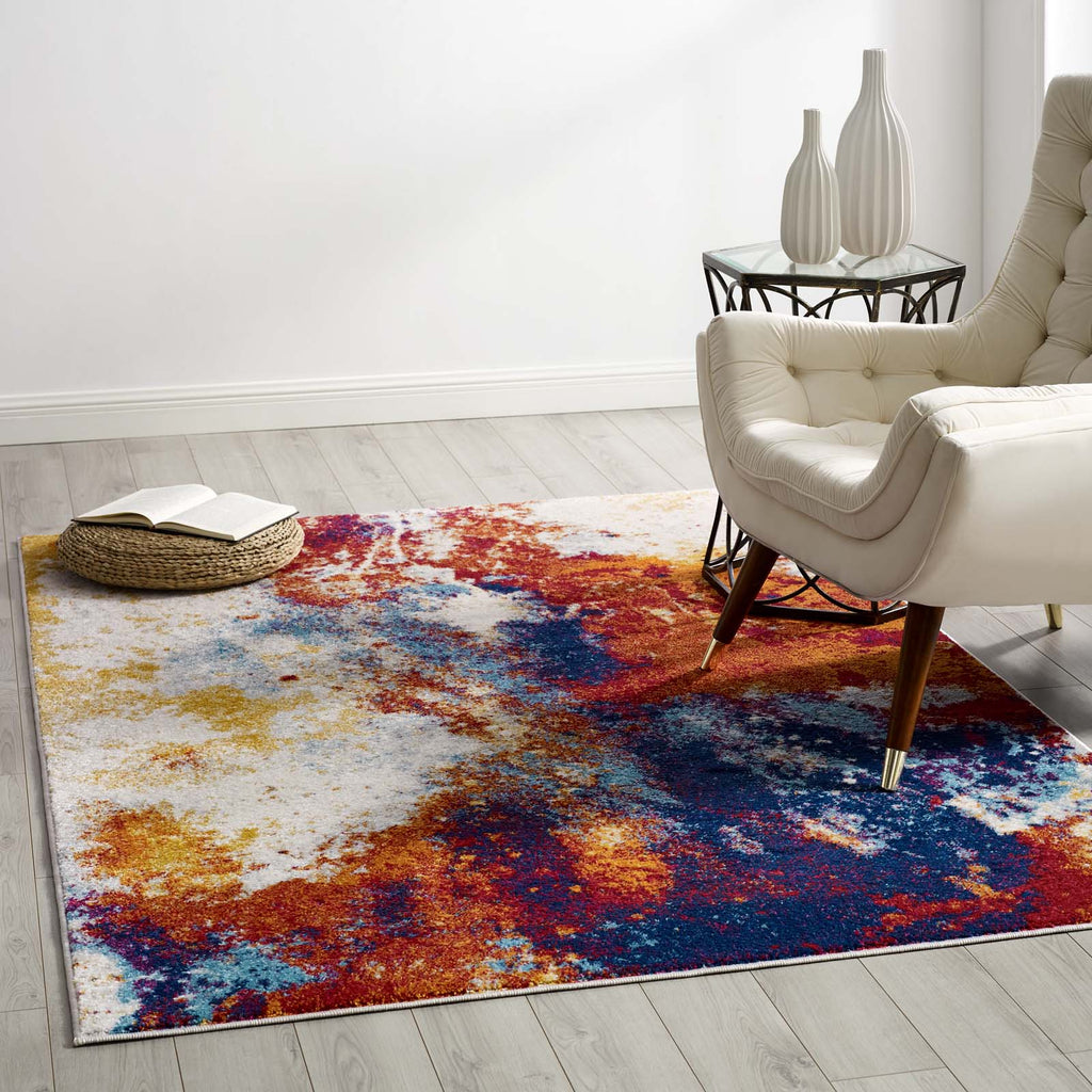 Entourage Adeline Contemporary Modern Abstract 5x8 Area Rug in Red,Orange,Yellow,Blue,Ivory
