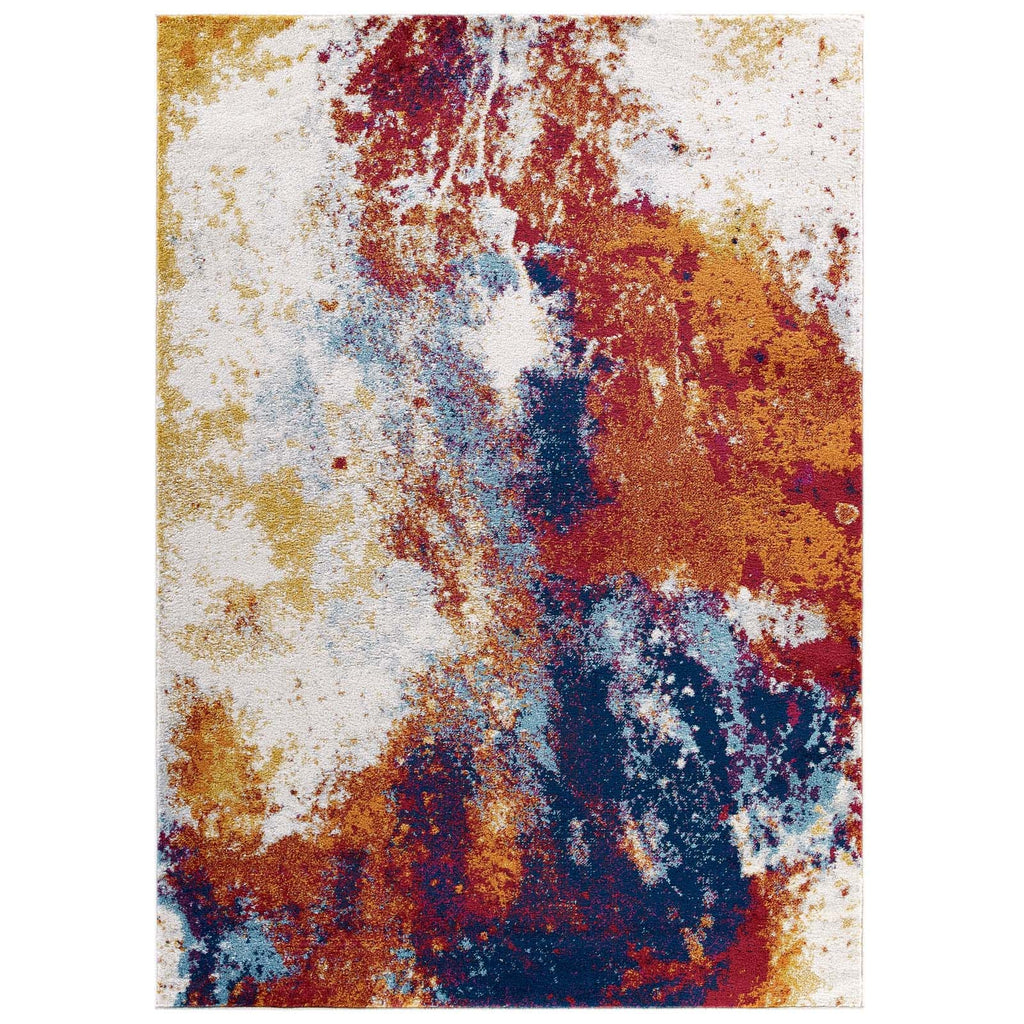 Entourage Adeline Contemporary Modern Abstract 8x10 Area Rug in Red,Orange,Yellow,Blue,Ivory