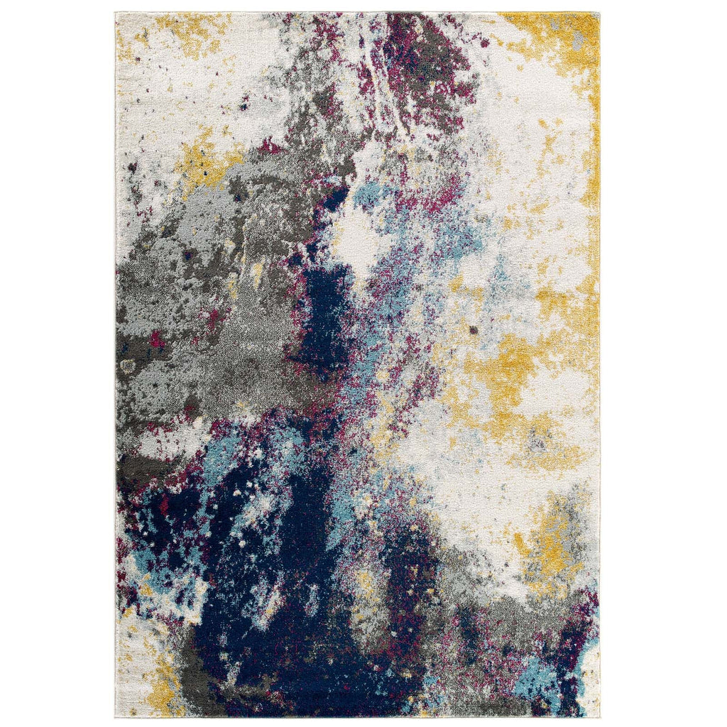 Entourage Adeline Contemporary Modern Abstract 5x8 Area Rug in Blue,Gray,Yellow,Ivory,Pink