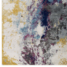 Entourage Adeline Contemporary Modern Abstract 5x8 Area Rug in Blue,Gray,Yellow,Ivory,Pink