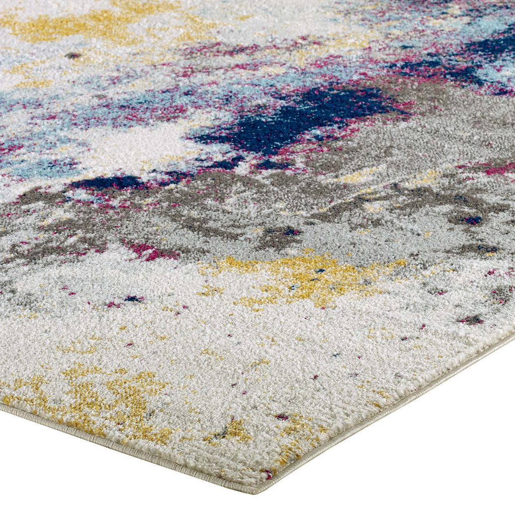 Entourage Adeline Contemporary Modern Abstract 5x8 Area Rug in Blue,Gray,Yellow,Ivory,Pink