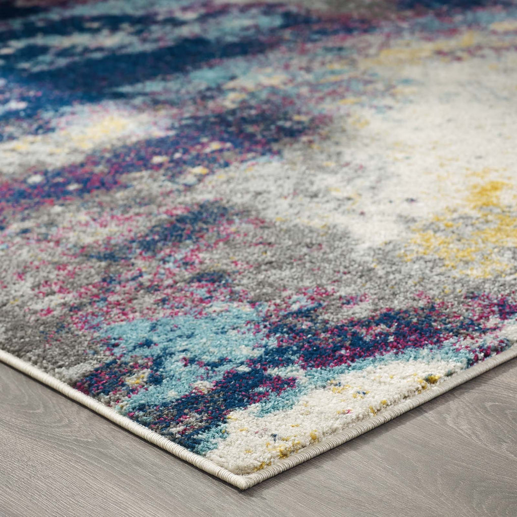 Entourage Adeline Contemporary Modern Abstract 5x8 Area Rug in Blue,Gray,Yellow,Ivory,Pink