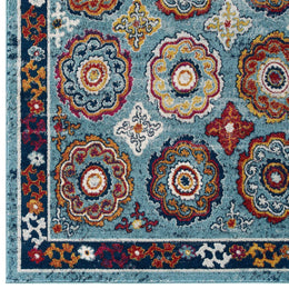 Entourage Odile Distressed Floral Moroccan Trellis 8x10 Area Rug in Blue,Red,Orange Yellow