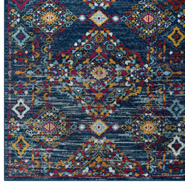 Entourage Khalida Distressed Vintage Floral Lattice 5x8 Area Rug in Blue,Orange,Yellow,Red