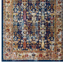 Entourage Jessa Distressed Vintage Floral Lattice 8x10 Area Rug in Blue,Orange,Yellow,Red