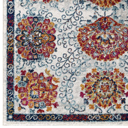 Entourage Kensie Distressed Floral Moroccan Trellis 5x8 Area Rug in Ivory,Blue,Red,Orange,Yellow